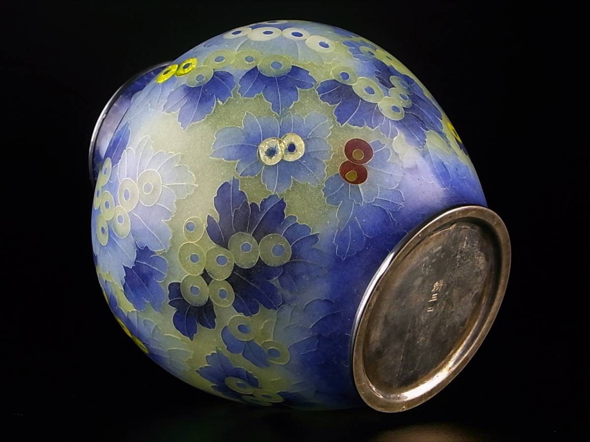 安藤七宝 翡翠釉花 唐草図 花瓶 純銀 花器 花入 銀製覆輪銀線 七宝燒 Yahoo!オークション - 加藤耕三 耕三作 省胎七宝小菊文花瓶 純銀