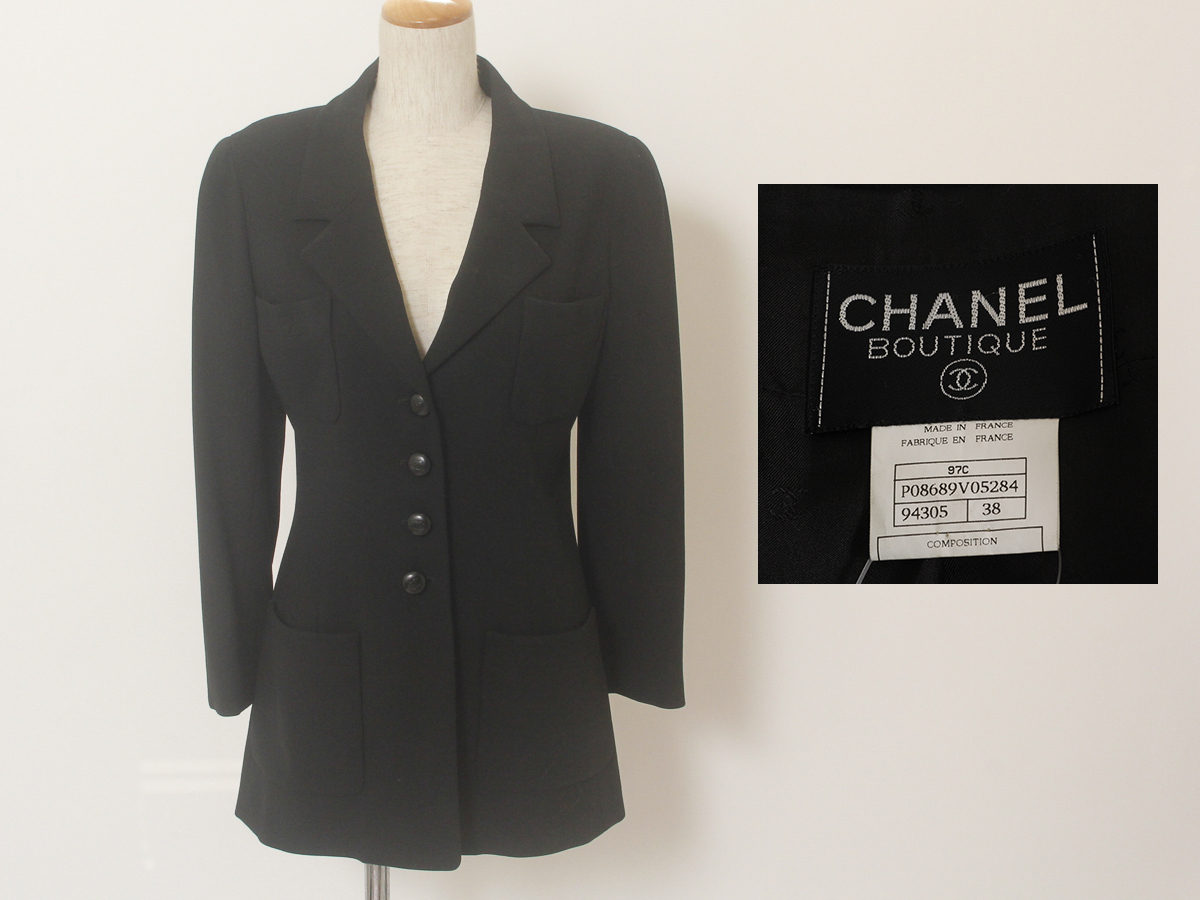 161: シャネル CHANEL ウール ジャケット 黒 ブラック レディース サイズ38 服