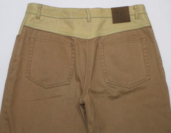 本物 シャネル COCOマーク COCOボタン レザー切替 デニム パンツ 36