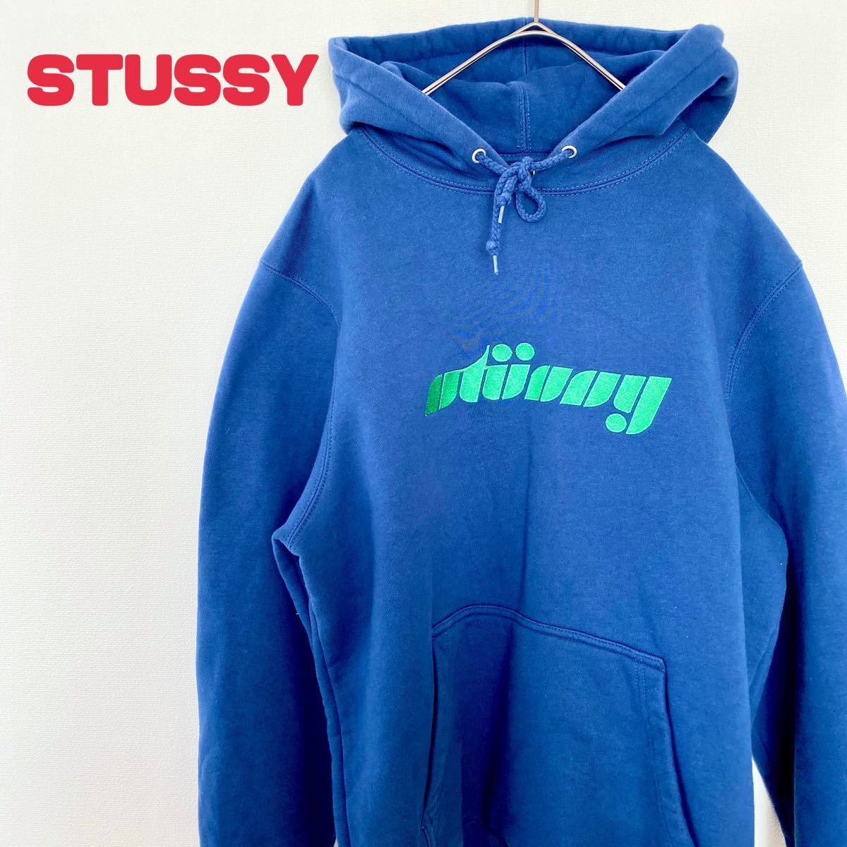希少》ステューシー STUSSY☆パーカー L デカロゴ ネイビー 紺色