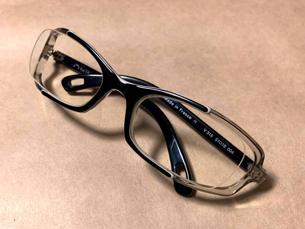 Eye'DC アイディーシー V315 メガネ ブラック×ホワイト×クリア 未使用 ケース付き 送料無料 眼鏡IDC黒×白×透明 フランス製ヴィンテージ_画像2