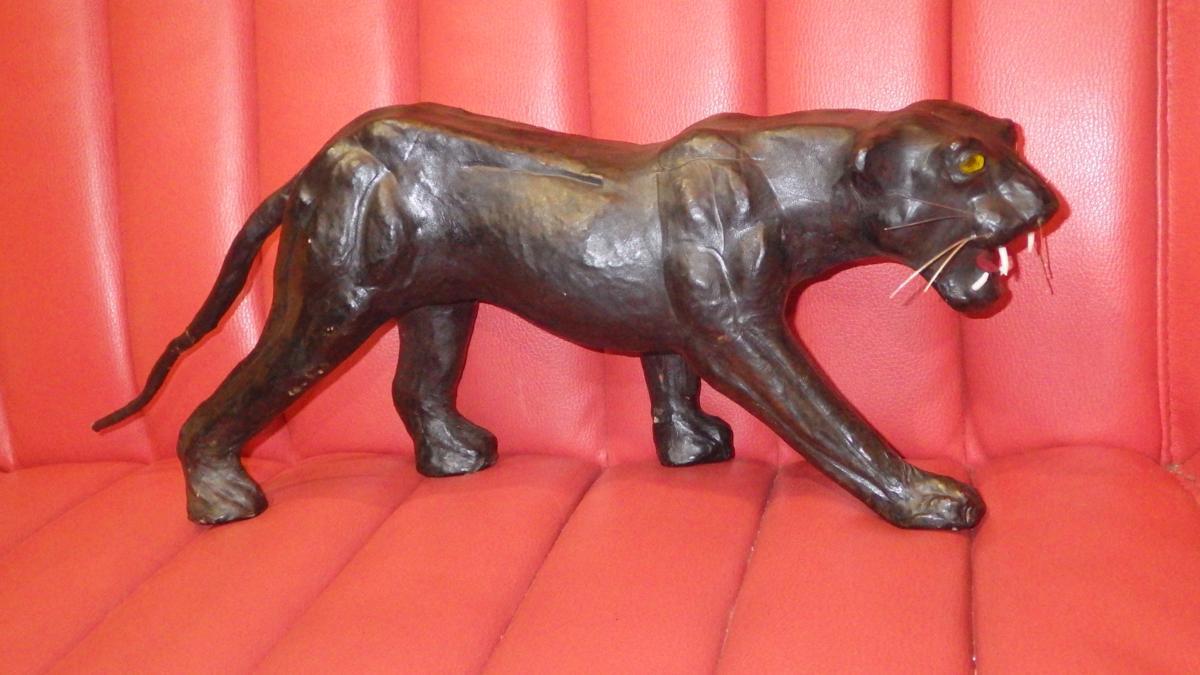  Vintage * black Panther * objet d'art * ornament * black .* leather * hand made *50\'S* rockabilly * lock n roll *USA miscellaneous goods interior 