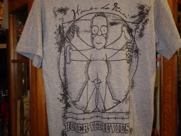 90'S★シンプソンズ★Tシャツ★グレーS★Homer Vitruvius★レオナルド・ダ・ヴィンチ★ウィトルウィウス的人体図★ビンテージ★USA古着_画像2