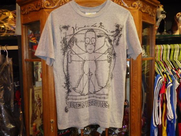 90'S★シンプソンズ★Tシャツ★グレーS★Homer Vitruvius★レオナルド・ダ・ヴィンチ★ウィトルウィウス的人体図★ビンテージ★USA古着_画像1