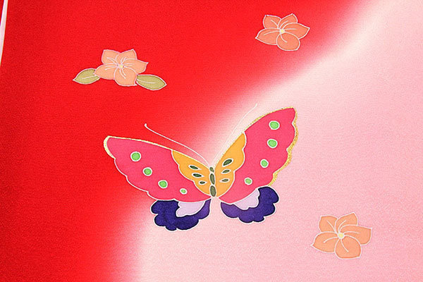 [ мир приятный магазин ] #[ девочка .. три . натуральный шелк кимоно ] окраска разделение затемнение бабочка .. слива сделано в Японии женщина . праздник надеты производство надеты. .. один . "Семь, пять, три" высший класс праздник кимоно #