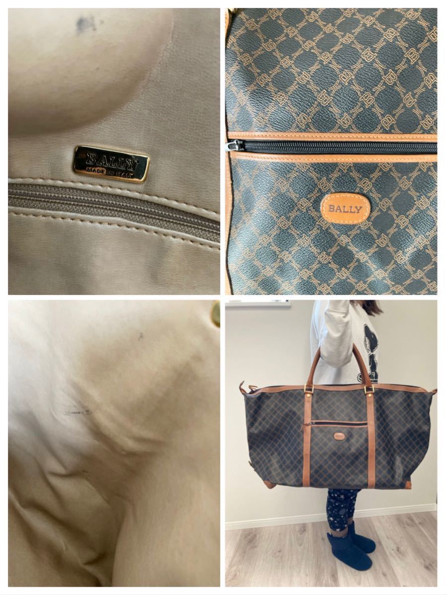 美品】BALLY バリー PVC×レザー ボストンバッグ 旅行かばん ブラウン