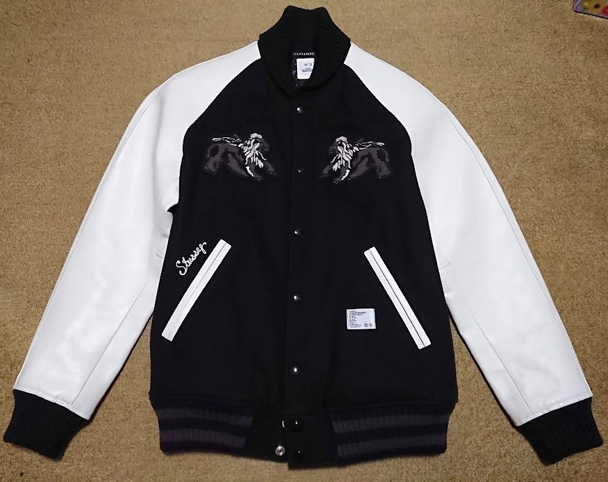 L コラボ STUSSY × BEDWIN & THE HEARTBREAKERS ベドウィン 日本製 袖革スタジャン 牛革 本革 ステューシー VARSITY JACKET_画像1