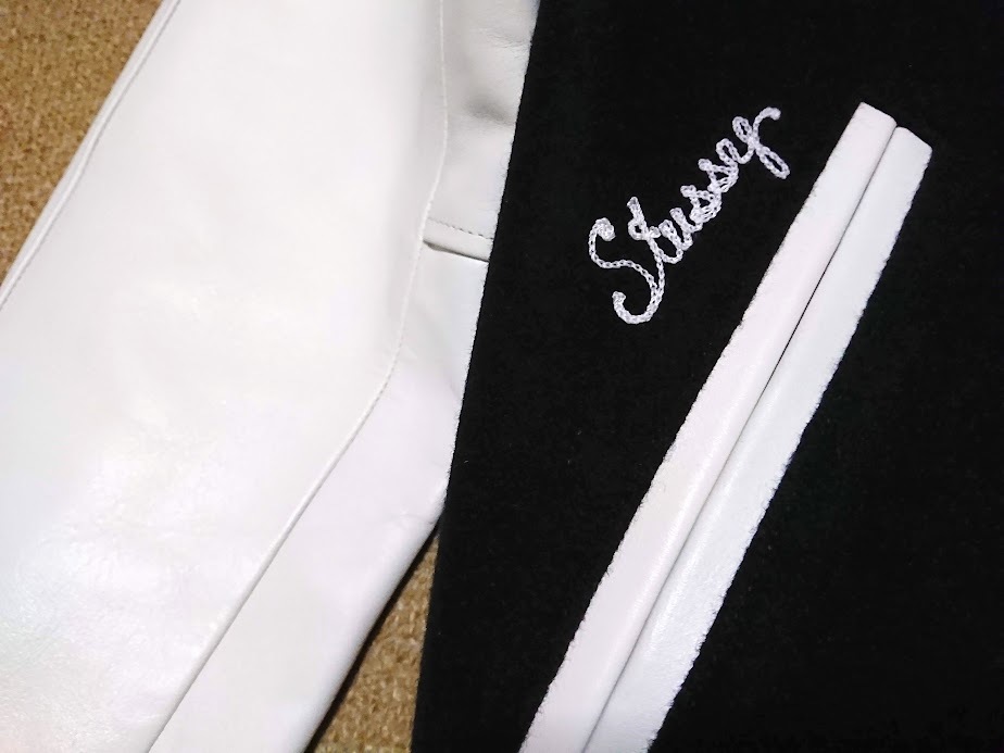 L コラボ STUSSY × BEDWIN & THE HEARTBREAKERS ベドウィン 日本製 袖革スタジャン 牛革 本革 ステューシー VARSITY JACKET_画像4