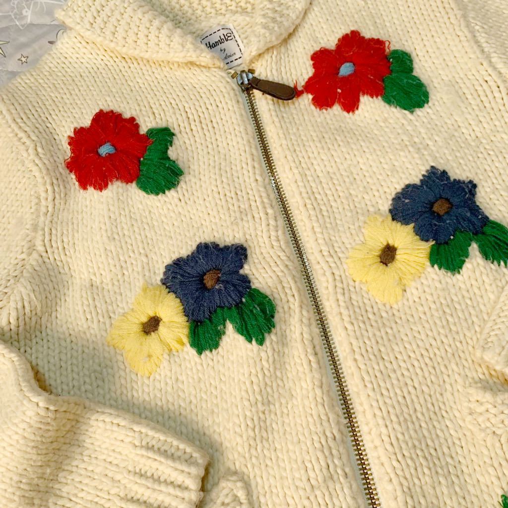 送料無料 カウチン 花柄セーター ニットジャケット 刺繍 レディース