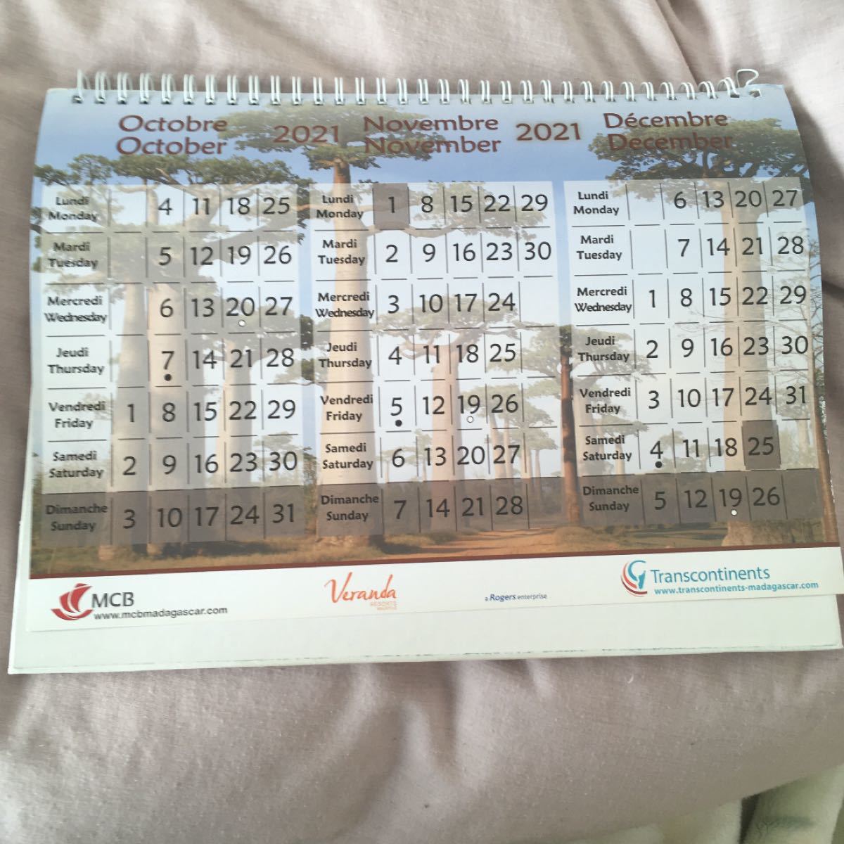 マダガスカル　2019〜2021年カレンダー