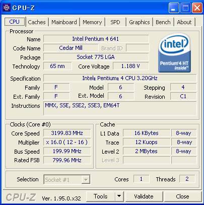 ◆SL96K Intel Pentium4 641 3.20GHz /2M/800/05A 1コア/2スレッド HT対応 LGA775作動品 全国送料無料！_画像1