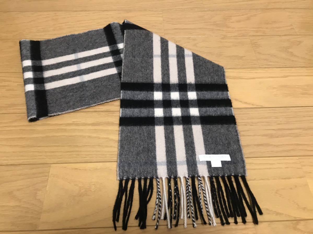 低反発 腰用 バーバリー カシミヤマフラー ショール 刺繍ロゴ グレー