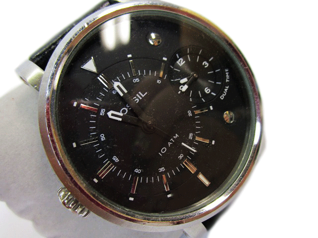(D) FOSSIL 腕時計 FS4244 フォッシル デュアルタイム レザー ステンレス