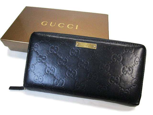 正規通販 (D) GUCCI グッチ 財布 ブラック グッチシマ レザー 長財布