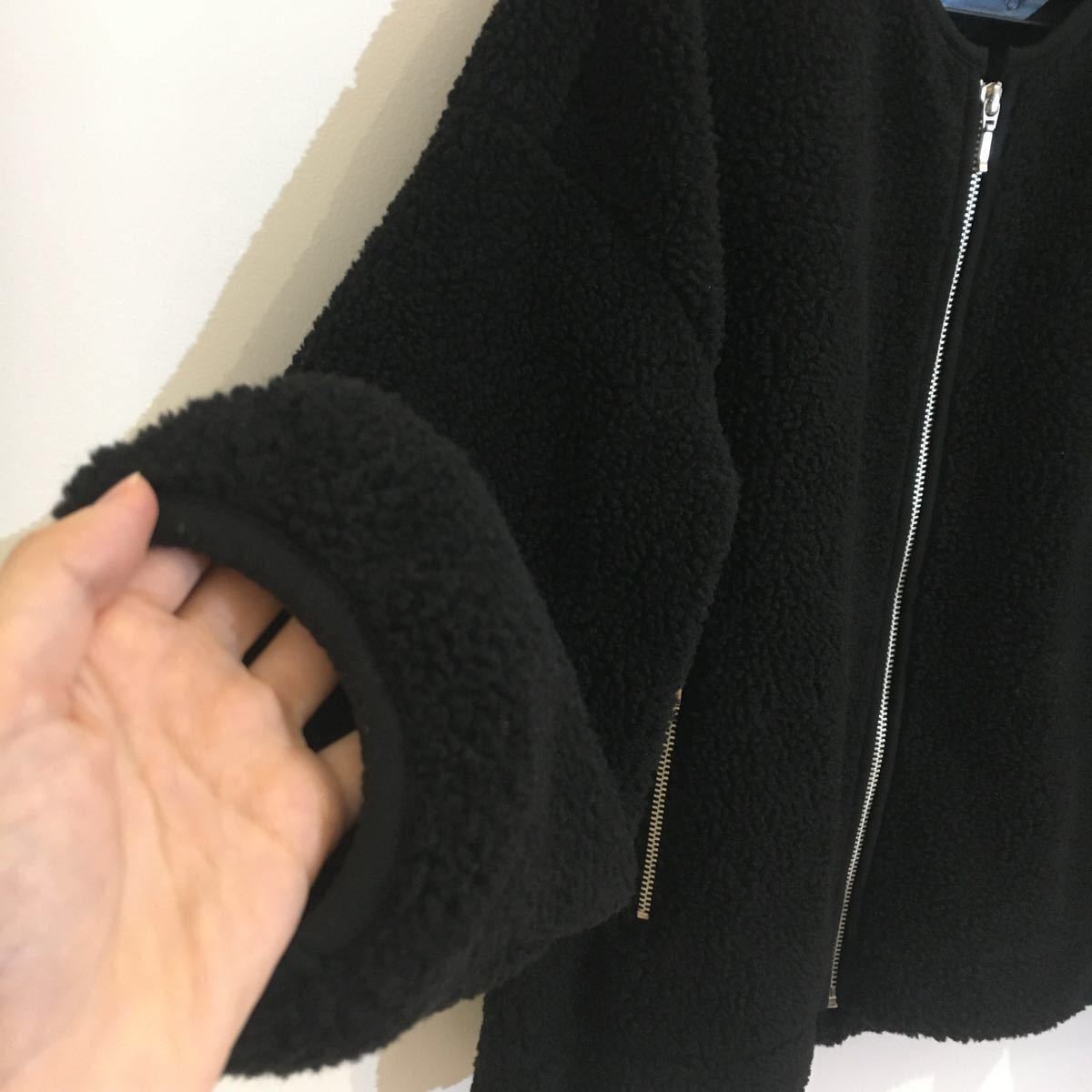 GU*ボアブルゾン(長袖) ブラック Lサイズ ジップアップ ノーカラー