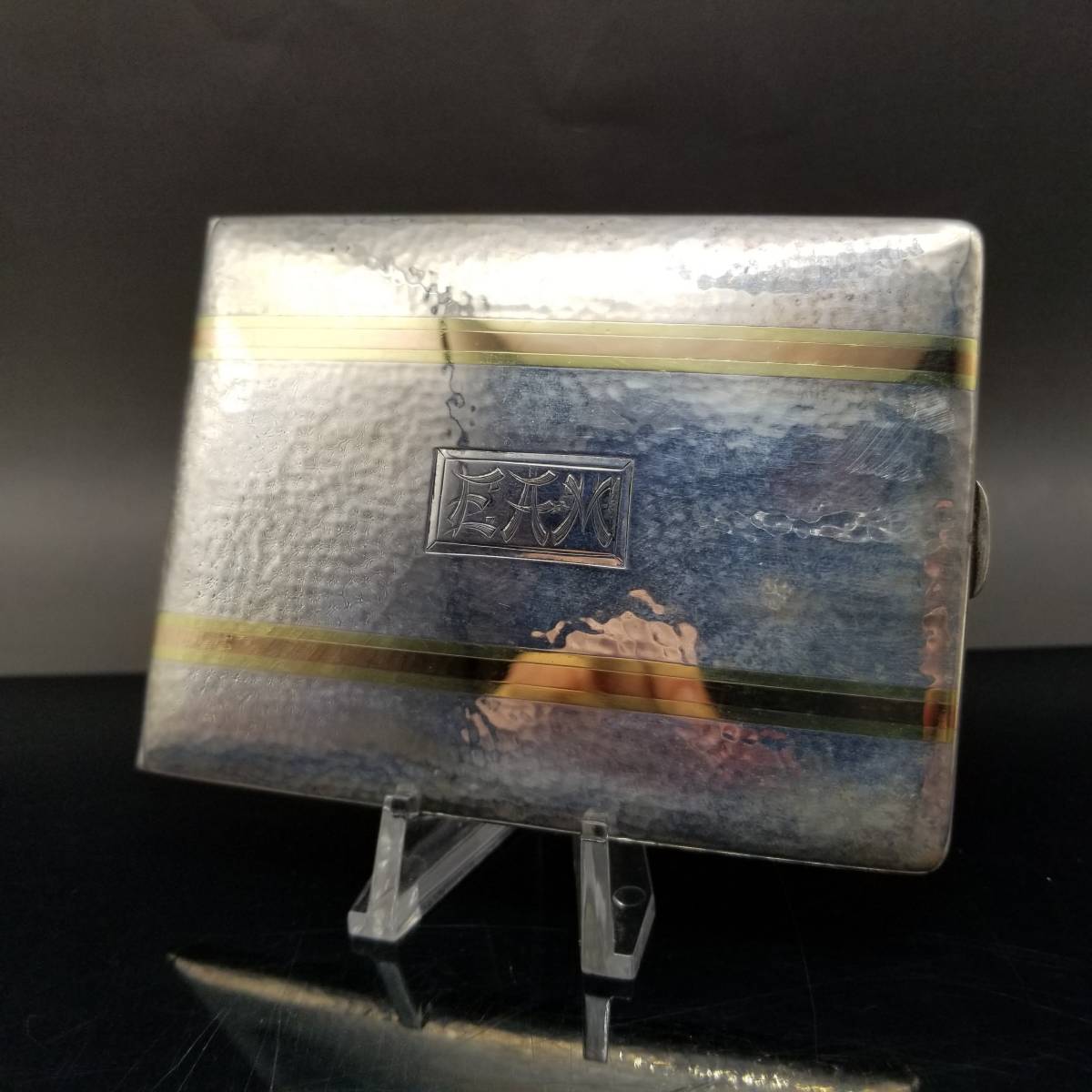 K14 スターリングシルバー 米国 ヴィンテージ シガレットケース カードケース 金 銀 彫金 ゴールド 装飾 モノグラム EAM_画像1