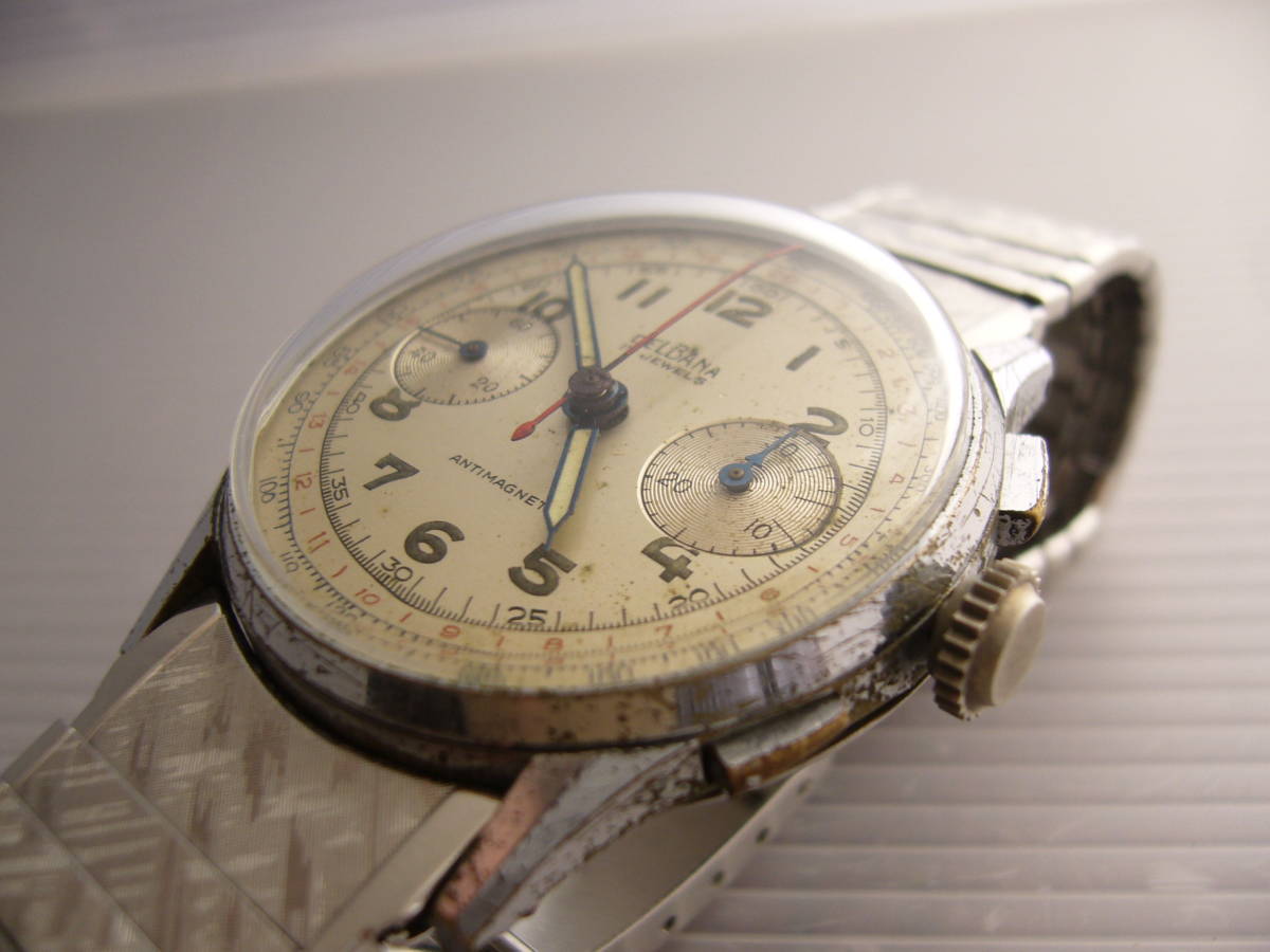 □1940年代製 DELBANA デルバナ Landeron ランデロン Cal.48 クロノ