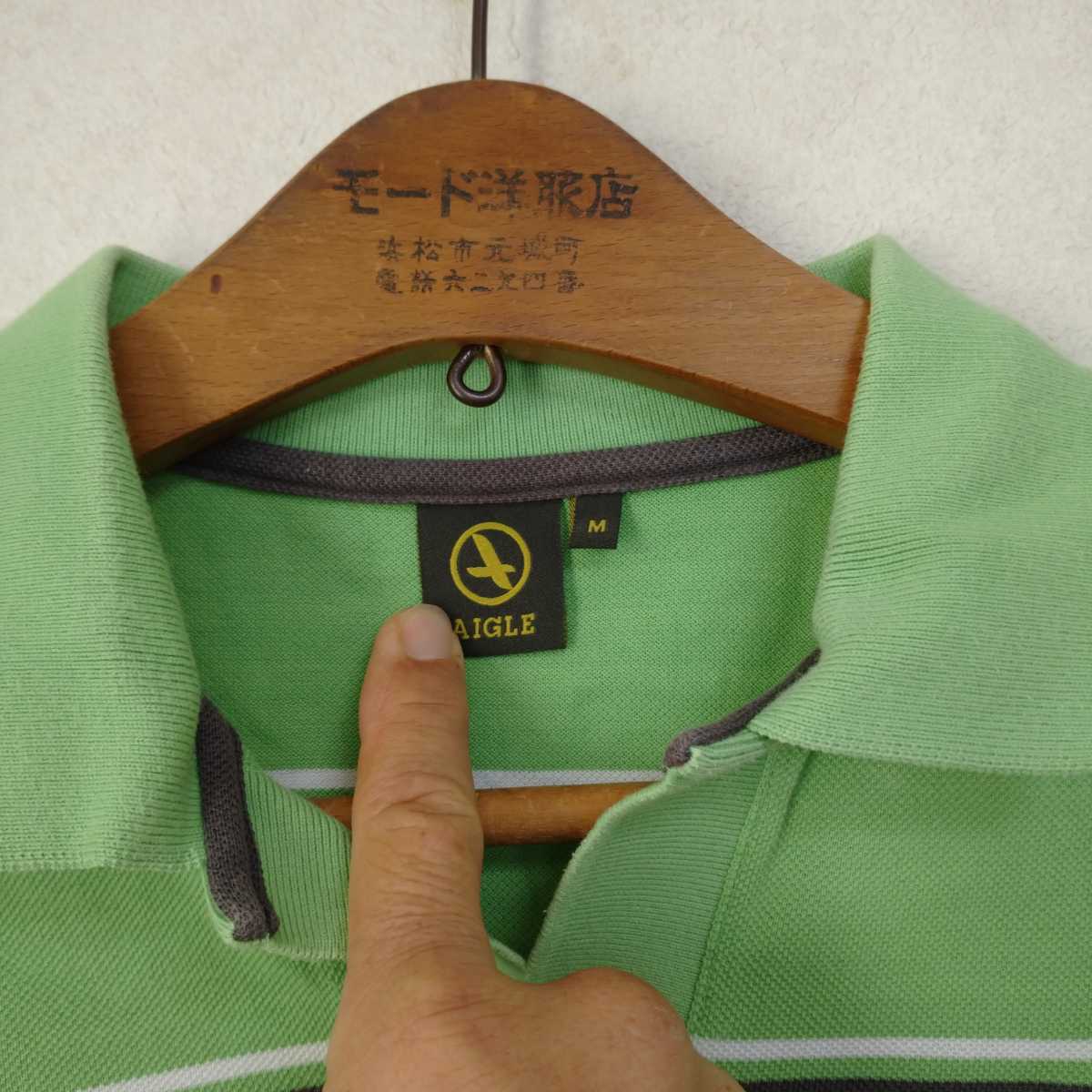 日本製 綿100鹿子 ポロシャツ 緑 M_画像3