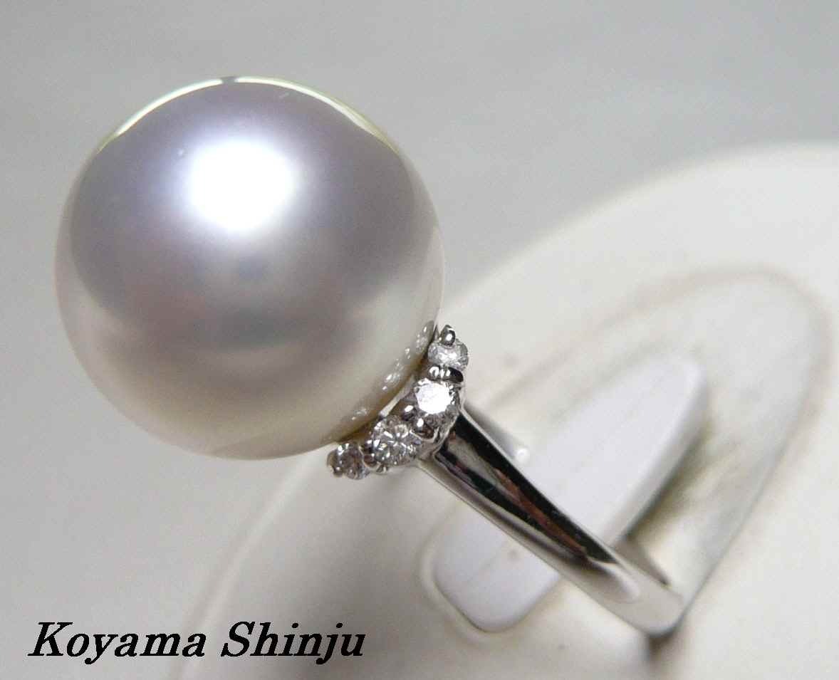 * Oyama pearl * immediately buying special price! free shipping!12.7mm White Butterfly pearl D0.10Ct platinum pearl ring r03