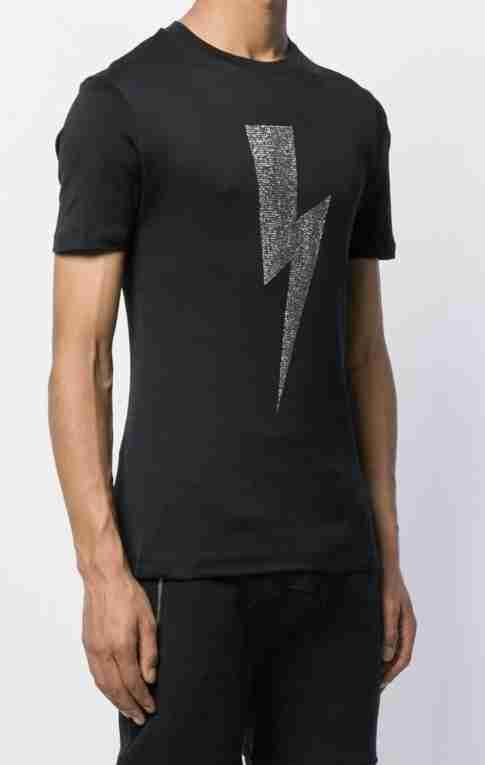 正規新品 19AW Neil Barrett ニールバレット ビジュー ラインストーン クリスタル 装飾 BOLT サンダーボルト 稲妻 Tシャツ 黒 XL
