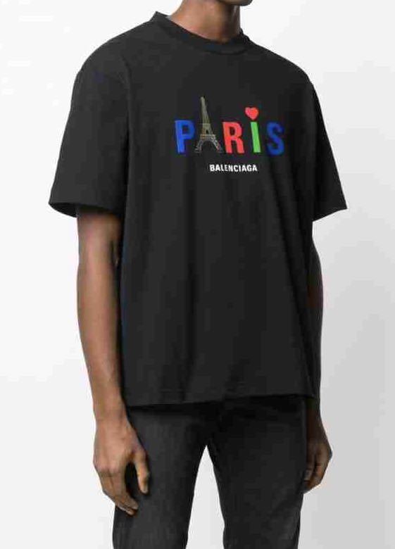 正規 新品 20SS BALENCIAGA バレンシアガ DEMNA GVASALIA デムナ ヴァザリア コットン クルーネック PARIS パリ プリント Tシャツ 黒 XXS_画像1