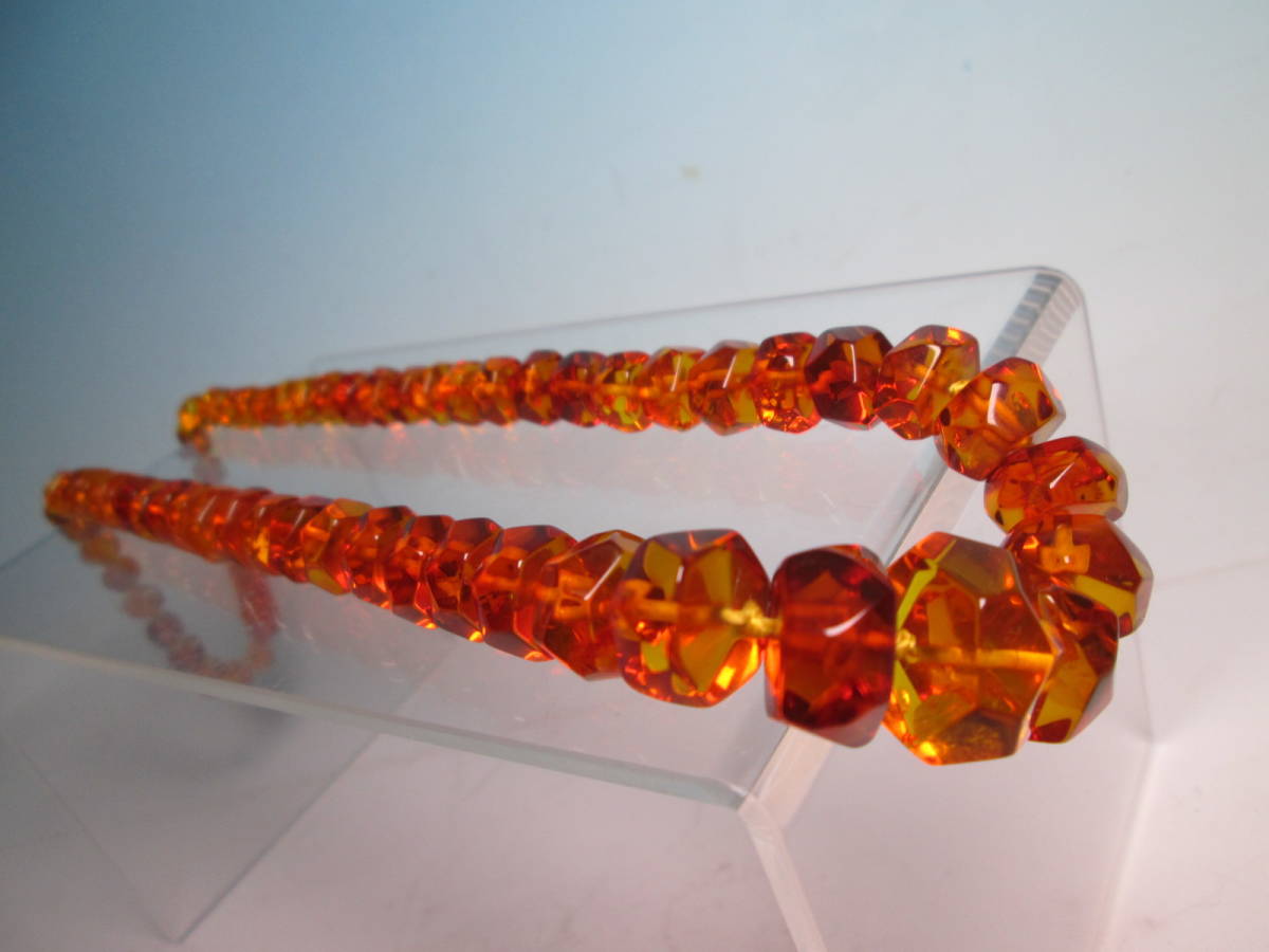 * natural amber 6 angle cut. long necklace 34g