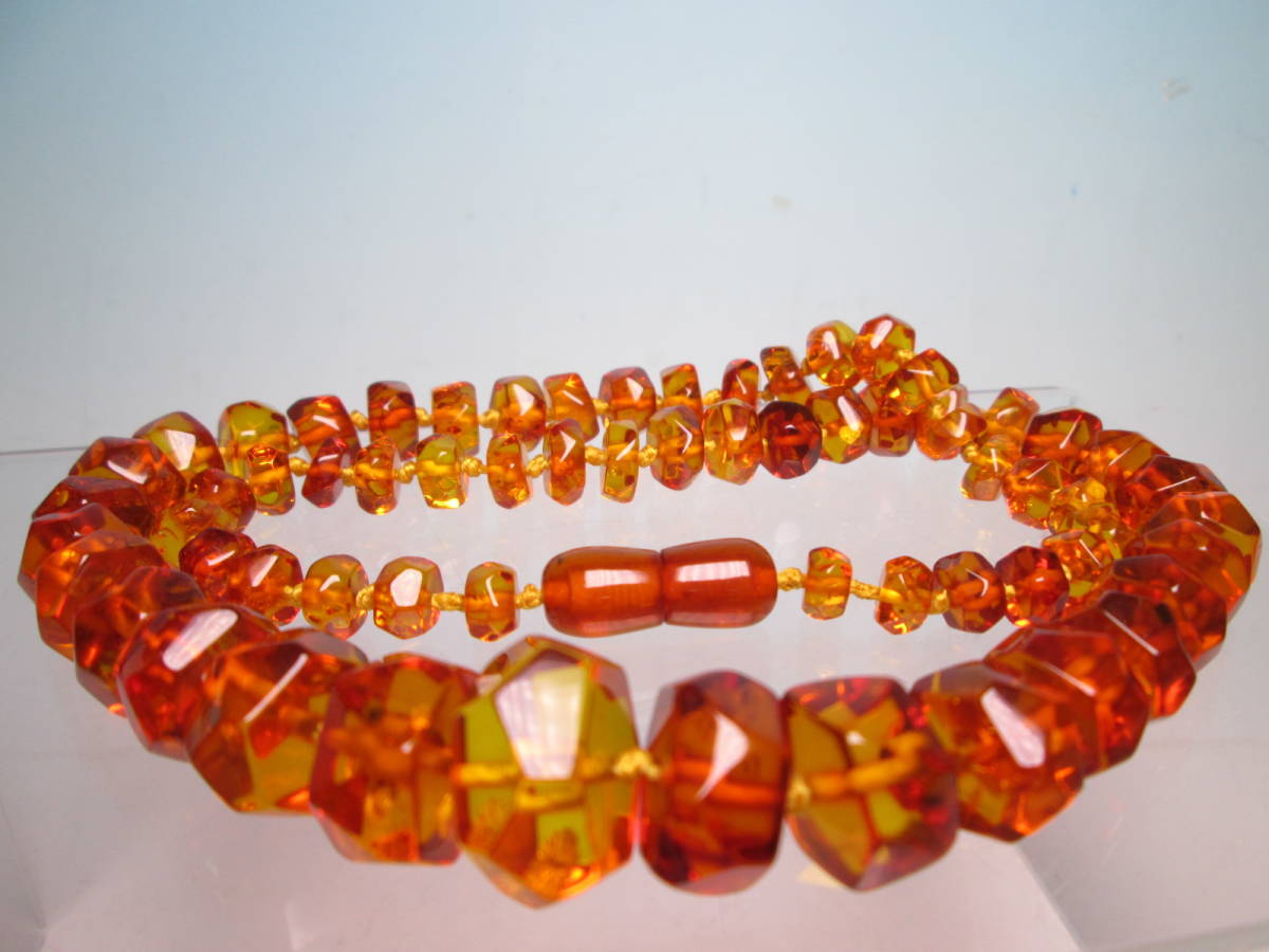 * natural amber 6 angle cut. long necklace 34g