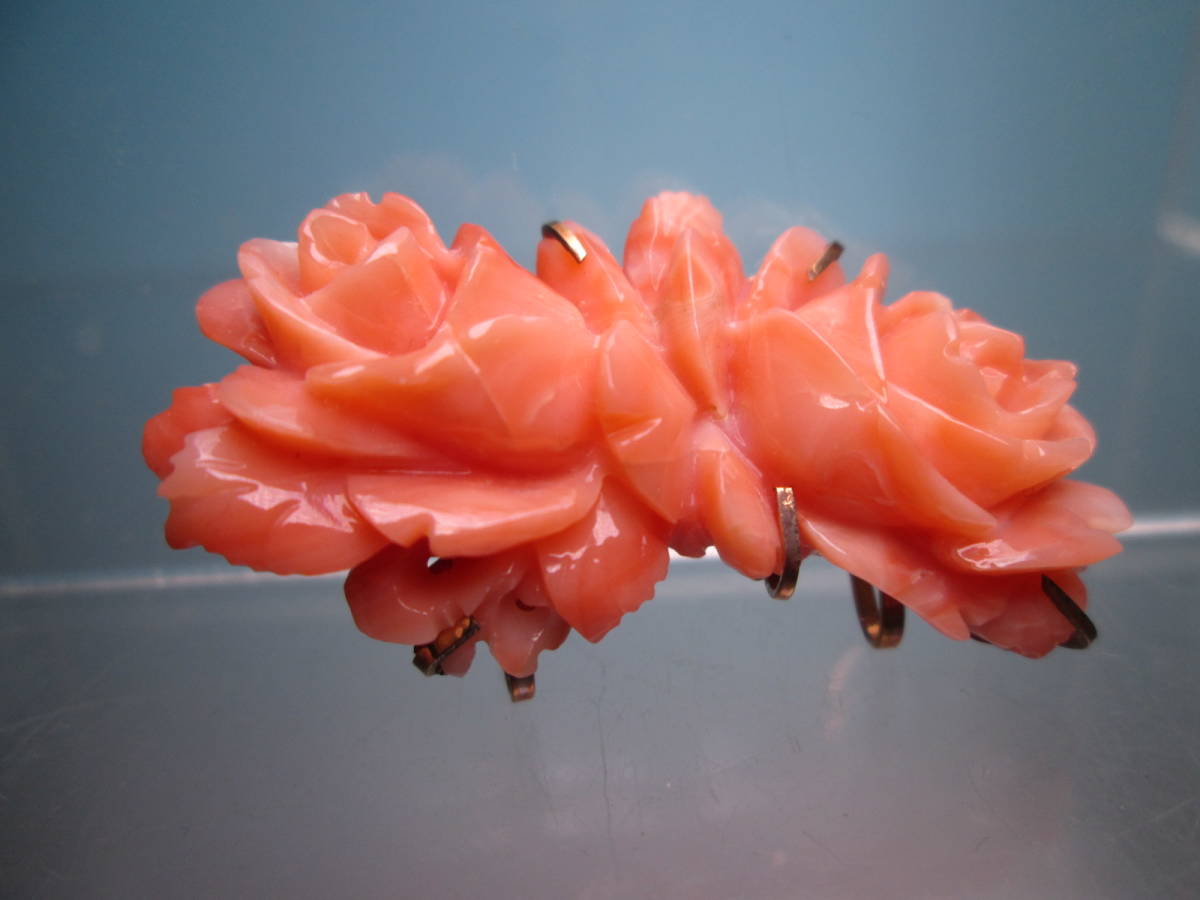 セール】 ☆18K 本珊瑚 薔薇の花彫刻の帯留め兼ペンダント 9,7g