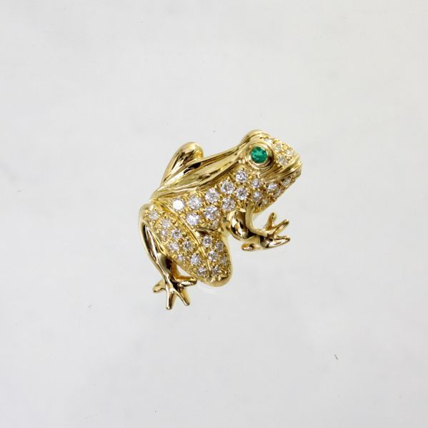 経典 ◎中古美品◎18金 ダイヤ 0.47ct エメラルド 蛙デザイン ペンダント イエローゴールド