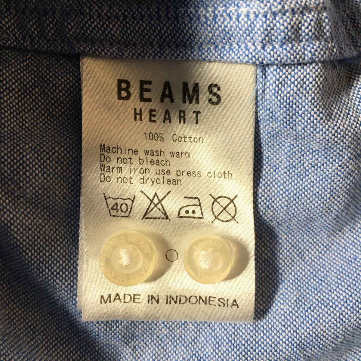 BEAMS HEART ビームスハート ボタンダウンシャツ XL イラスト 水色 トリコロールカラー_画像4