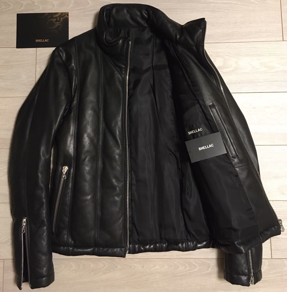 SHELLAC最高級漆黒ラムレザーダウンスタンドライダースジャケット新品