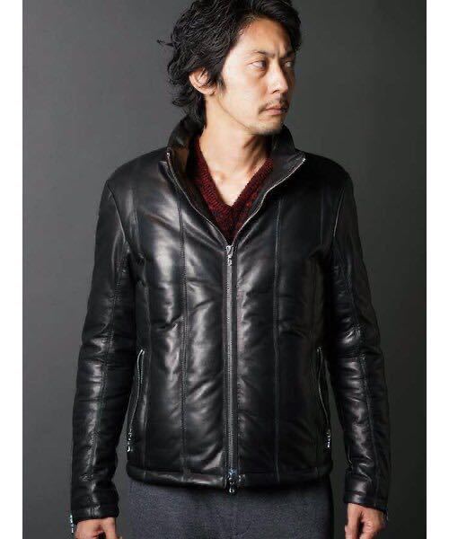 SHELLAC最高級漆黒ラムレザーダウンスタンドライダースジャケット新品