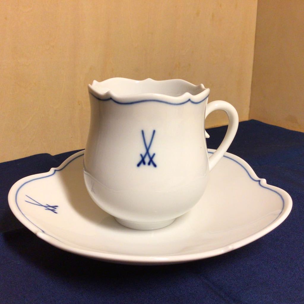 未使用】マイセン ホワイトマイセン 双剣 コーヒー カップ&ソーサー