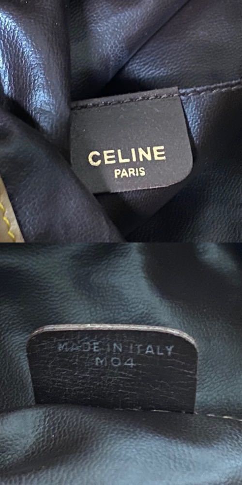 CELINE セリーヌ ヴィンテージ レザー 巾着 ショルダーバッグ イタリア製 ライトベージュ_画像9