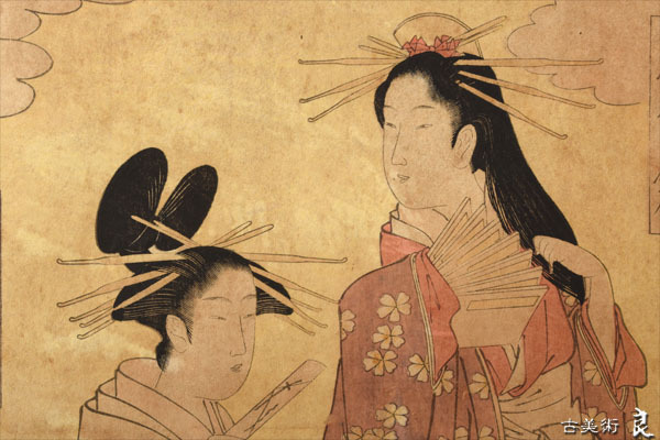 o2374 良 鳥文斎栄之作遊君六哥仙版画額 検 古美術品骨董書画絵画額装掛け軸中国古玩有名作家