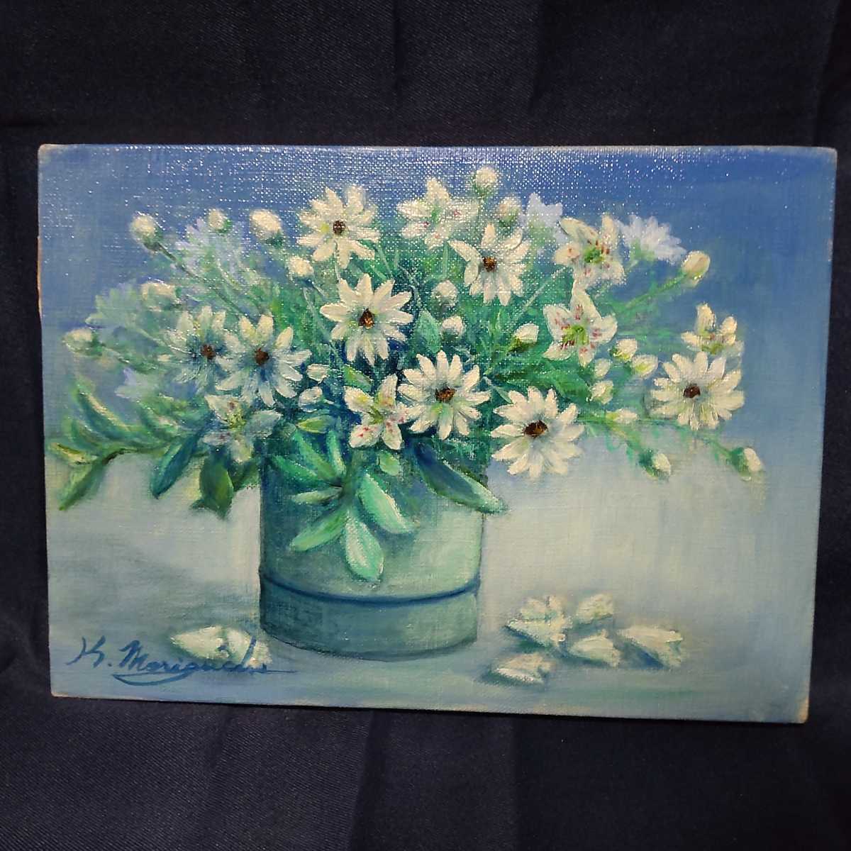 ①絵画 油彩 油絵 静物画 作者不明 額縁付き 額装 花 花瓶