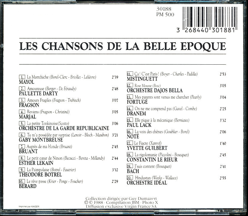 MM仏初期盤 Chansons De La Belle Epoque　Made in France by PDO　4枚同梱可能　a4B00004S6CX_画像2