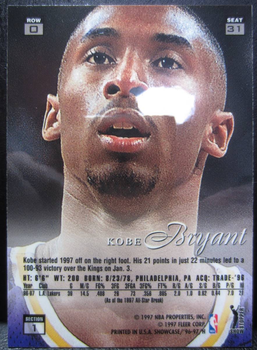  искусство произведение! Kobe Bryant < 96-97 Fleer Flair Showcase Row0 RC > очень популярный rookie карта parallel 
