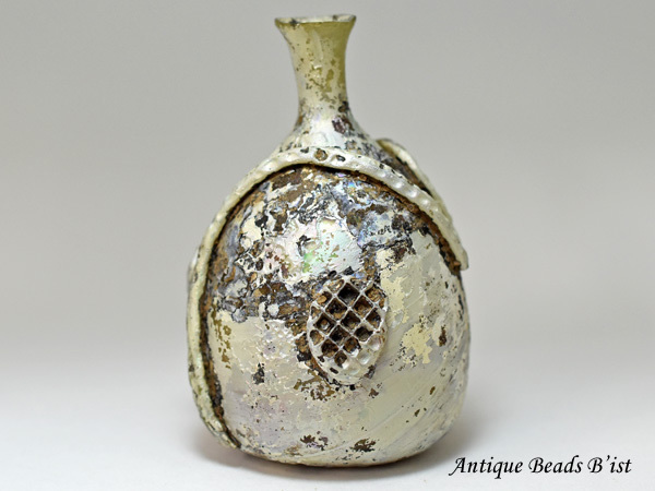 ●わくわく とんぼ玉★古代ローマングラス装飾付濃厚銀化瓶 ボトル(高さ約9.0Cm) 【送料無料】【2202】【AB19027】