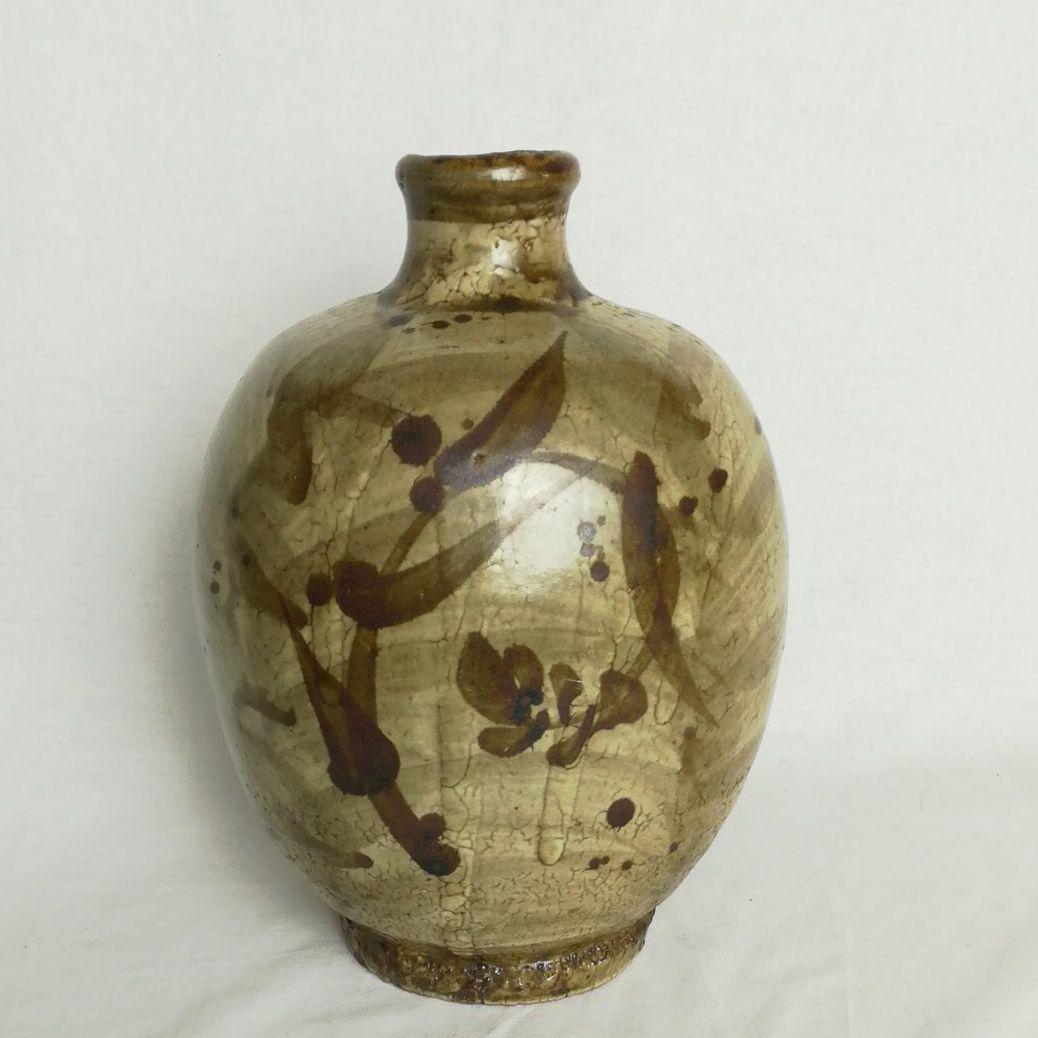 木村充 鉄絵草文壷 共箱 呉須 益子焼 木村一郎 木村充良 縁 花入 花器 花瓶 物故作家 アウトレットの半額