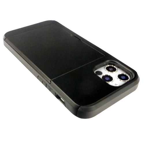 【国内発送・送料無料】iPhone12Pro用　ブラック　背面カード収納　スマホケース　タッチ決済可能