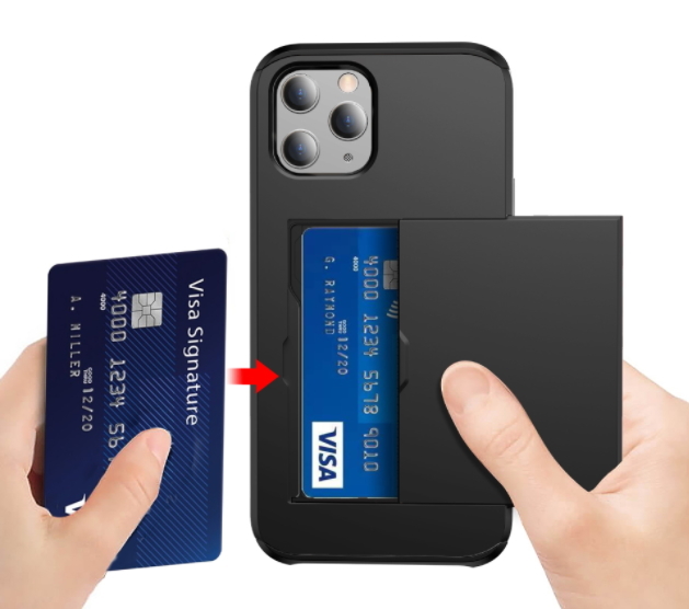 【国内発送・送料無料】iPhone12Pro用　ブラック　背面カード収納　スマホケース　タッチ決済可能