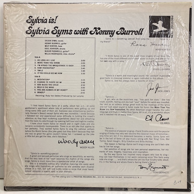 ●即決VOCAL LP Sylvia Syms / Sylvia is 0130 米オリジナル、Trident Vangelder刻印 KENNY BURRELL シュリンク_画像4