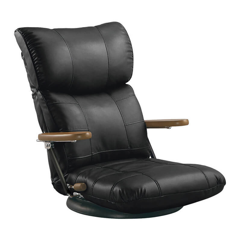 高価値セリー 木肘スーパーソフトレザー座椅子 蓮（れん） ブラック YS