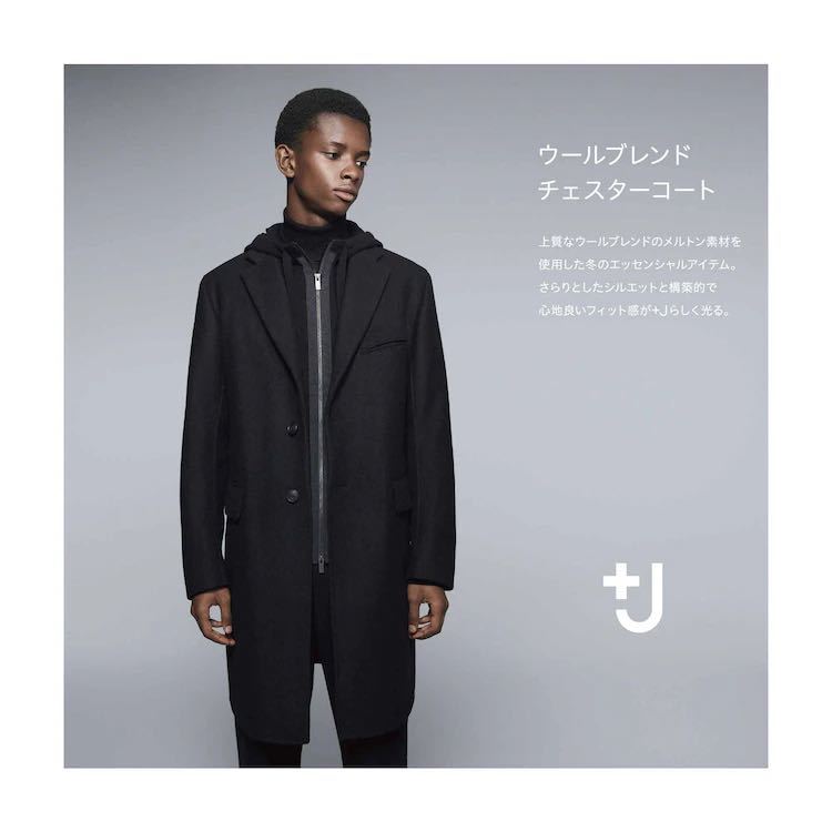 新品 (L) ブラック +J ウールブレンドチェスターコート UNIQLO-