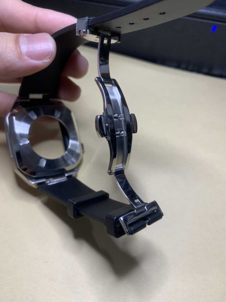 42mm 44mm 45mm 銀黒 apple watch メタル ラバーバンド カスタム 金属