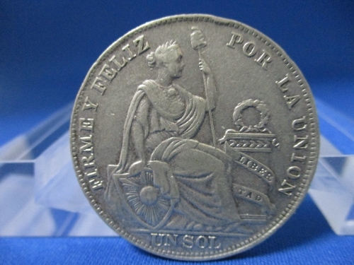 ペルー1ソル銀貨☆1934年／女神座像／大型銀貨／極美品／アンティークコイン／p222-1_画像1