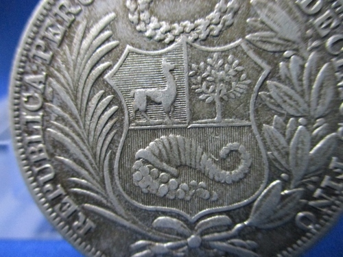 ペルー1ソル銀貨☆1934年／女神座像／大型銀貨／極美品／アンティークコイン／p222-1_画像7