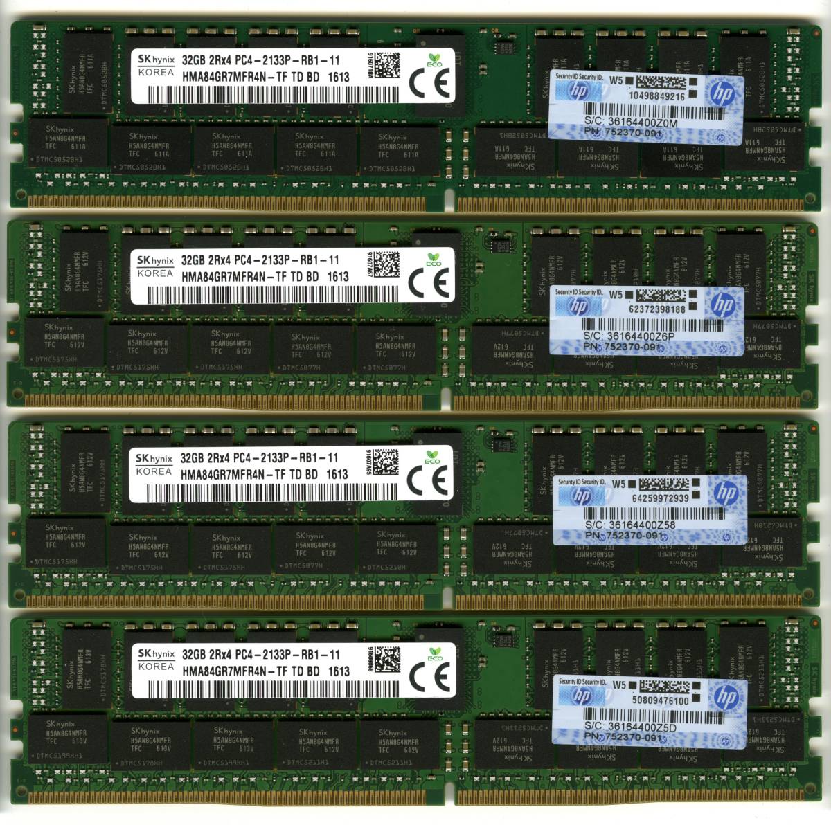 HP純正 SKhynix、DDR4-2133、ECC Registered、32GB×4枚セットで128GB