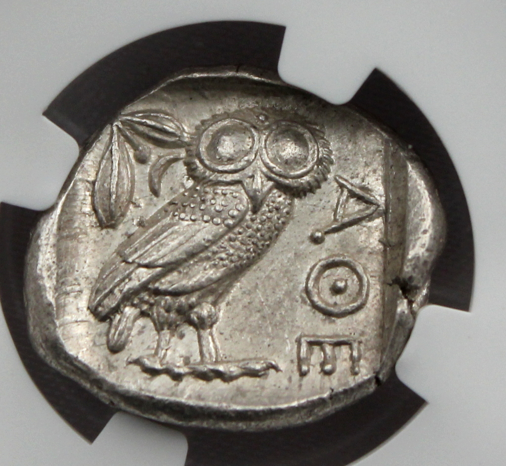 BC 440-404 古代ギリシャ アッテカ アテネ テトラドラクマ フクロウ 銀貨 NGC MS Strike:4/5 Surface:4/5_画像2